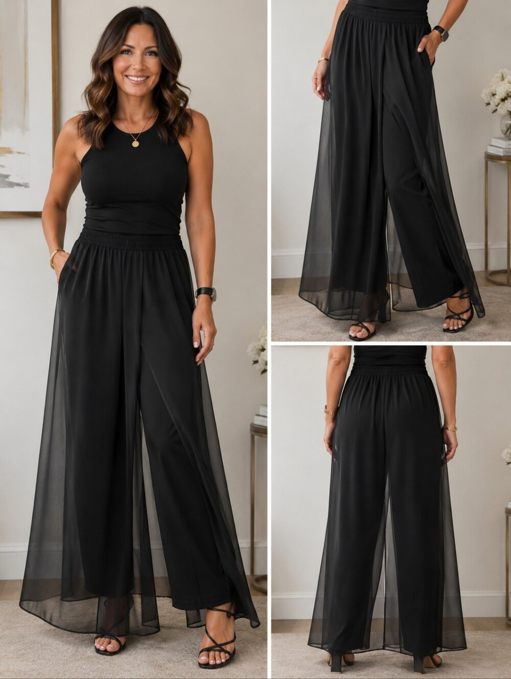 Adrianna Papell Black Cocktail Pant with Elastic Waist